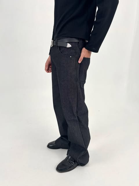 Side view of dark denim styling