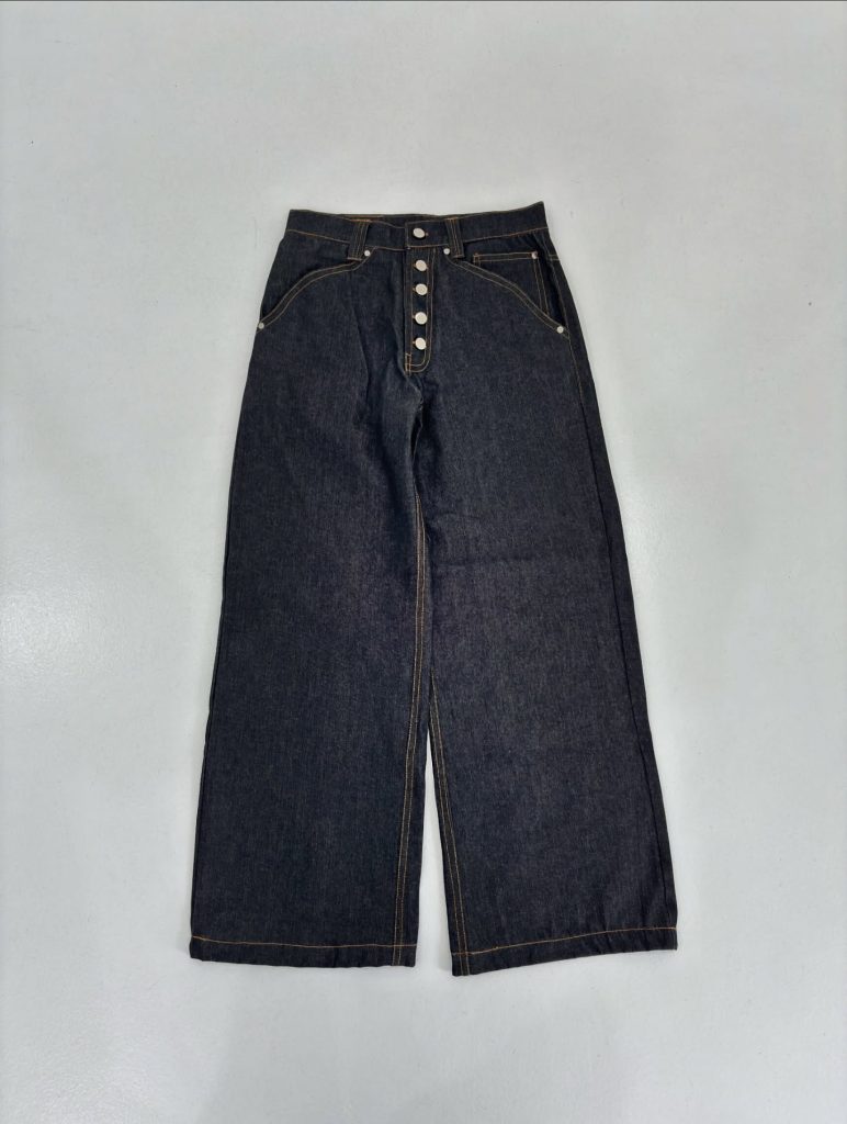 Milano Charcoal Black raw denim laid flat