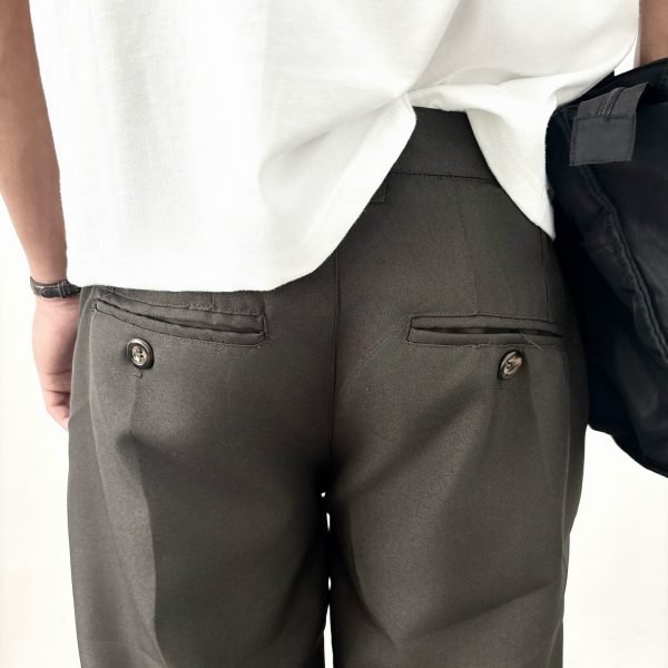 Double Pleated Trousers in Dark Grey, rear pocket detail