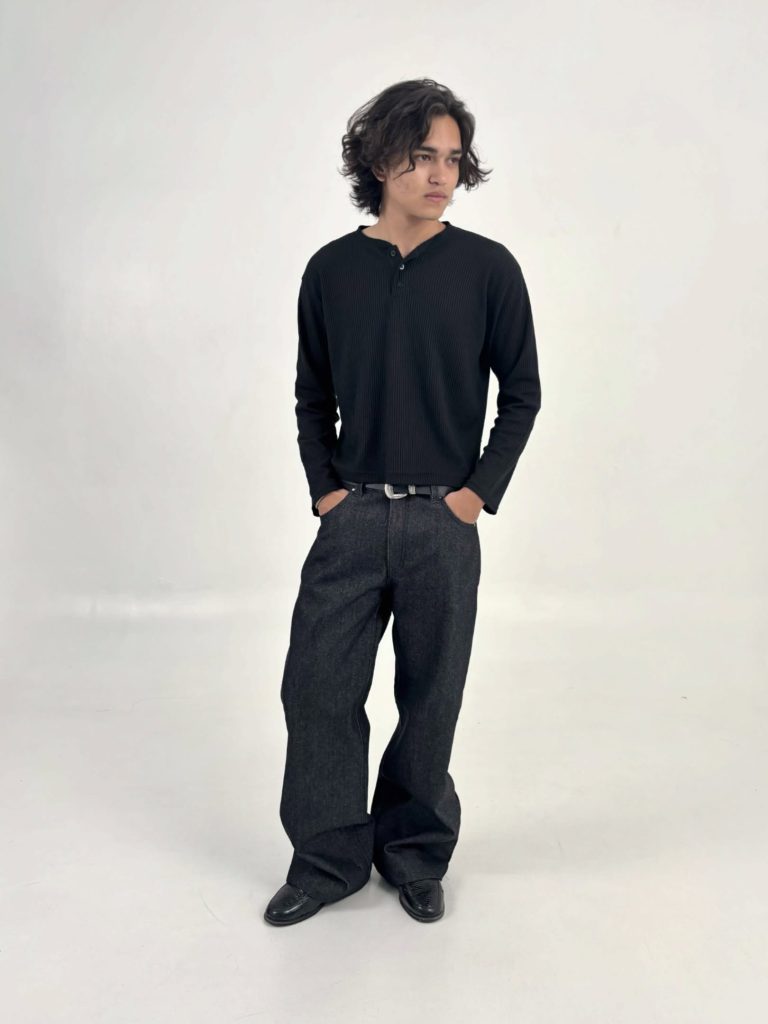 Echo Black Sulfur semi-bootcut denim, full-length front view