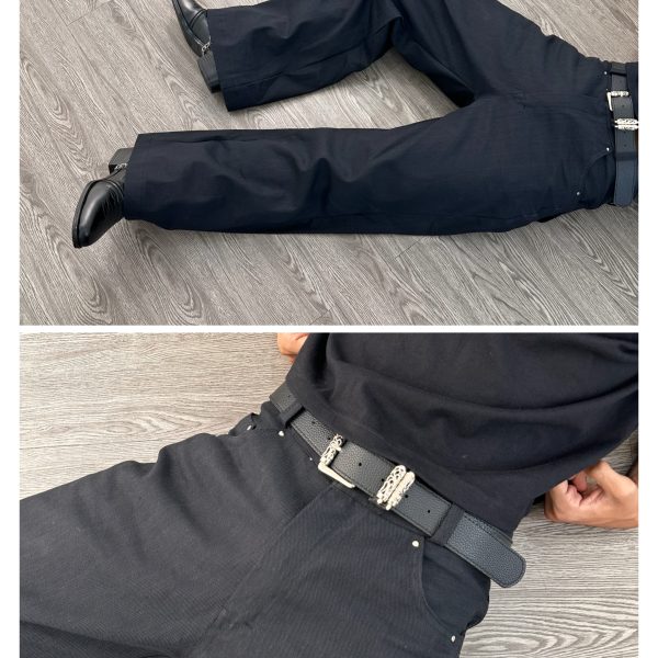 Noir wide-leg denim with waistband and fabric detail
